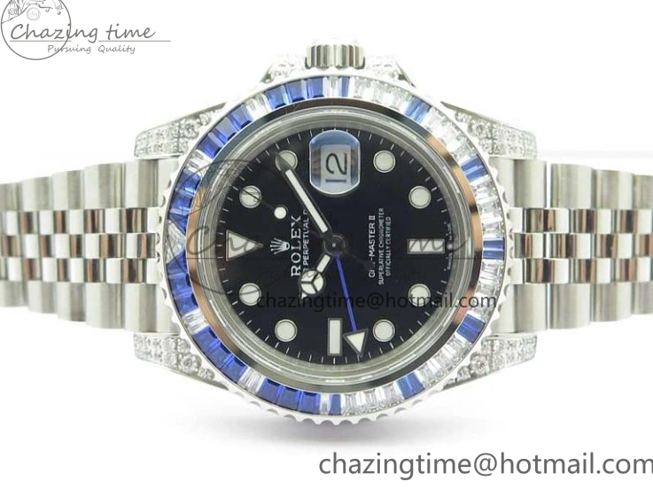 GMT-Master Blue 904L V3 Diamonds Jubilee Dial GMF Bracelet SA3285 II Steel On CHS White Bezel Black Edition Best 0330